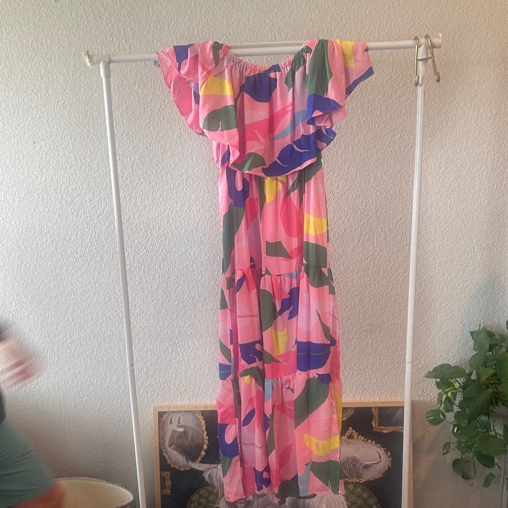 First Love Pink and Blue Abstract Maxi Dress